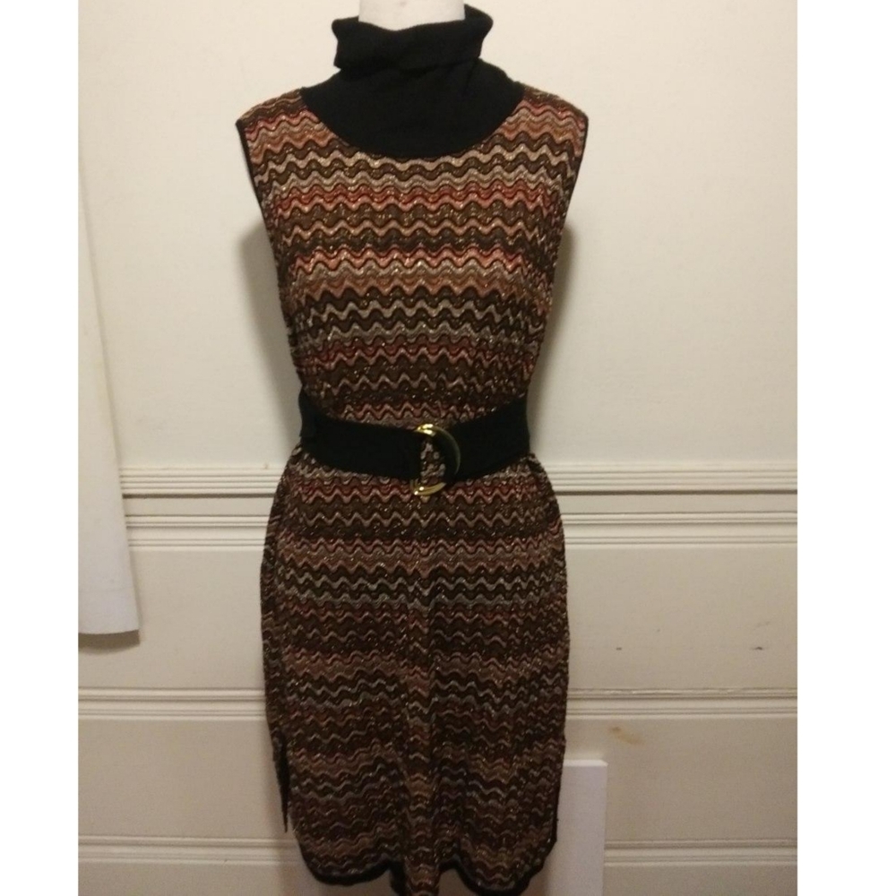 INC Retro Mod Gold Squiggle Belt Dress XL